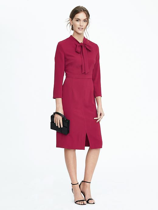 Banana Republic Womens Tie Neck Dress - Cranberry Sauce