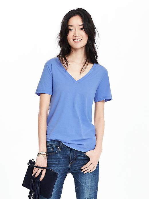 Banana Republic Womens Essential Pima Cotton Vee Tee Size L - Blue Sunrise