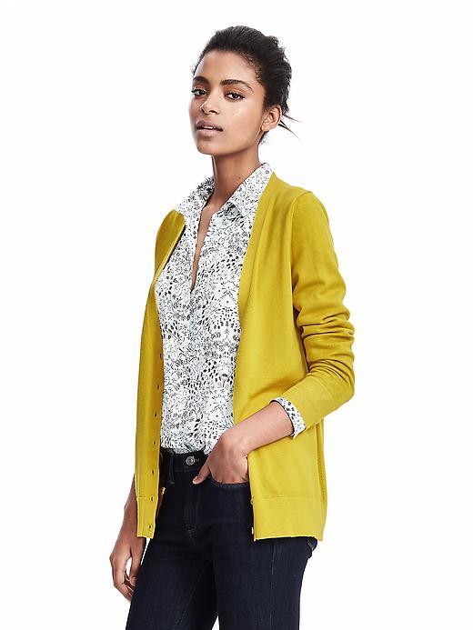 Banana Republic Womens Extra Fine Merino Wool Boyfriend Cardigan Size M - Bright Celery