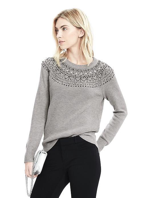 Banana Republic Fairisle Embellished Sweatshirt - Light Gray Heather