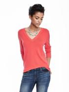 Banana Republic Womens Extra Fine Merino Wool Pointelle Vee Pullover Size L - Coral