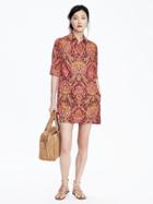 Banana Republic Womens Paisley Elbow Sleeve Dress Size 0 Petite - Coral Dream