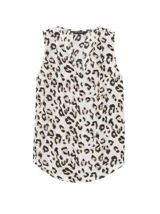 Banana Republic Womens Leopard Print Pleated Drapey Tank White Size S