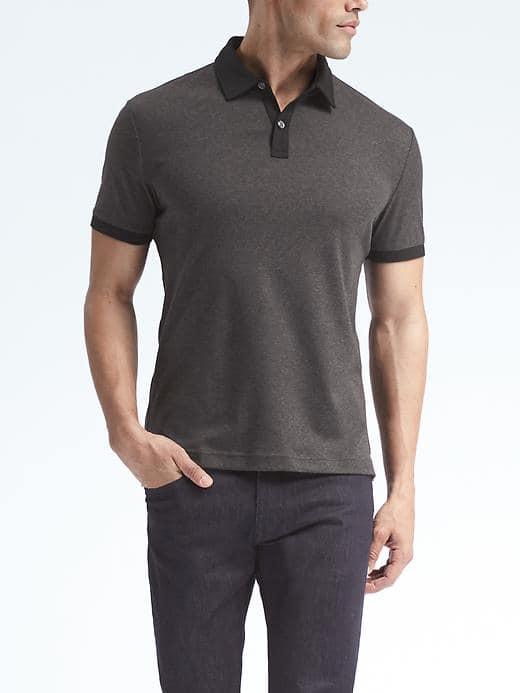 Banana Republic Mens Slim Luxury Touch Heathered Polo - Black