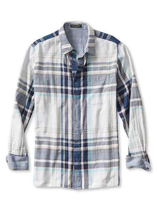 Banana Republic Mens Camden Fit Reversible Plaid Shirt Size L Tall - Navy