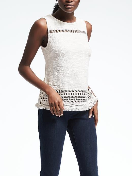 Banana Republic Womens Sleeveless Boucle Lace Trim Top - White