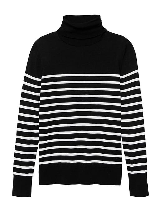 Banana Republic Womens Machine-washable Merino Wool Stripe Turtleneck Sweater Black & White Size Xs