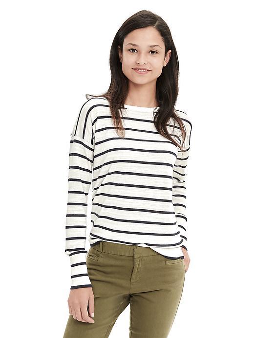 Banana Republic Womens Stripe Vee Back Pullover Size L - Preppy Navy