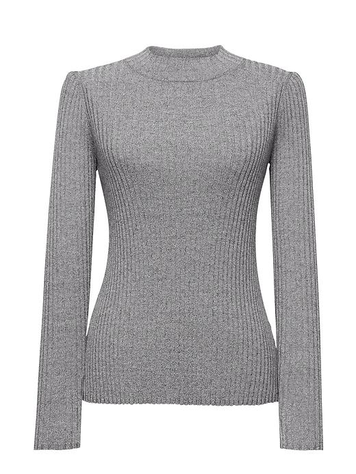 Banana Republic Womens Stripe Fitted Ribbed Crew-neck Sweater Top Black & White Size Xs