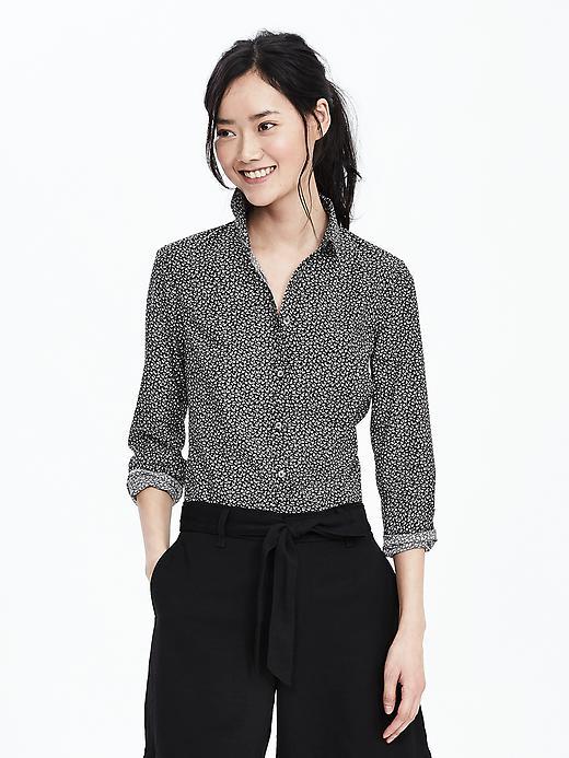 Banana Republic Riley Fit Black Multi Print Shirt Size 0 Petite - Black Multi