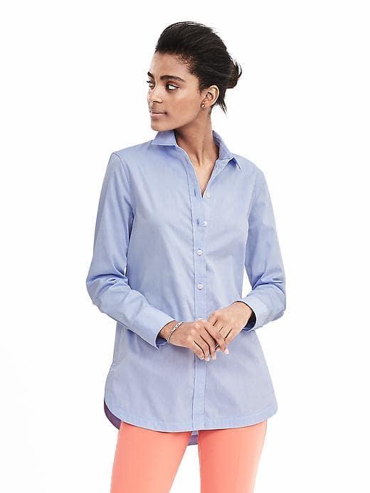 Banana Republic Womens Boyfriend Tunic Shirt - Cascade Blue