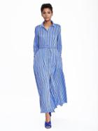 Banana Republic Womens Stripe Belted Maxi Shirtdress Size 0 - Cascade Blue