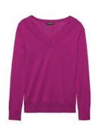 Banana Republic Womens Silk Cashmere Varsity V-neck Sweater Bright Magenta Size S