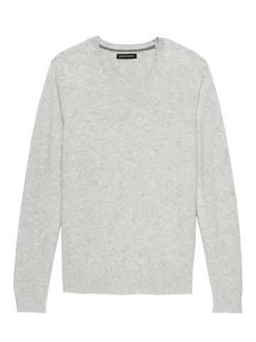 Banana Republic Mens Extra-fine Italian Merino Woolv-neck Sweater Heather Light Gray Size Xs