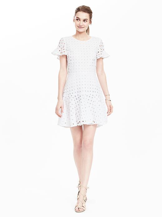 Banana Republic Womens Eyelet Flutter Sleeve Dress Size 0 - Cream