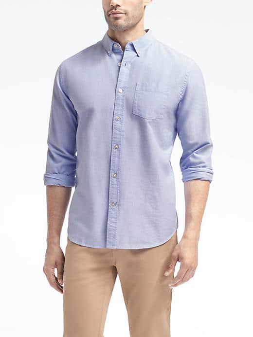 Banana Republic Mens Camden Fit Cotton Stretch Oxford Shirt - Light Blue
