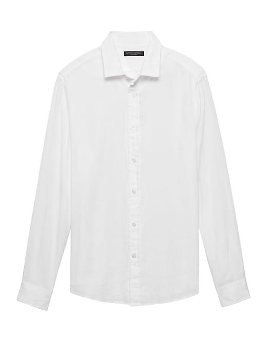 Banana Republic Mens Camden Standard-fit Linen Shirt White Size Xxs