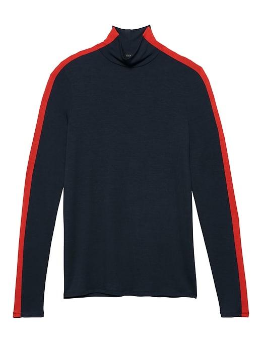 Banana Republic Womens Threadsoft Color-blocked Turtleneck T-shirt Navy Blue Size Xs