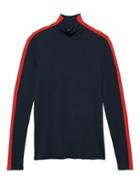 Banana Republic Womens Threadsoft Color-blocked Turtleneck T-shirt Navy Blue Size Xs