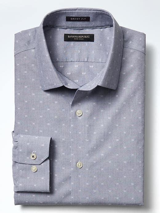 Banana Republic Mens Grant Fit Non Iron Dobby Micro Print Shirt - Comet Blue
