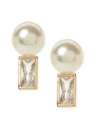 Banana Republic Womens Bezel Stone And Pearl Stud Earring Gold Size One Size