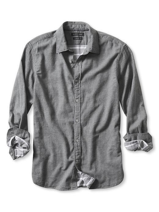 Banana Republic Mens Camden Fit Double Face Shirt Size L Tall - Urban Gray