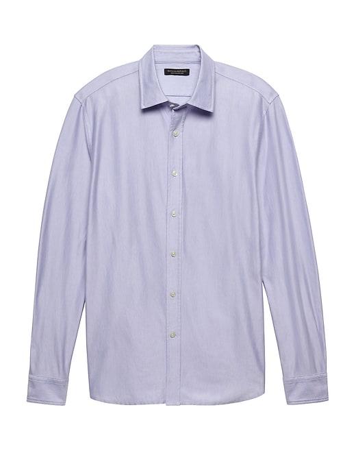 Banana Republic Mens Grant Slim-fit Stripe Performance Knit Shirt Hyacinth Blue Size Xl