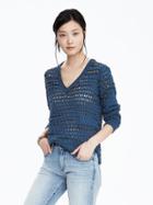 Banana Republic Womens Open Stitch Vee Sweater Size L - Deep Navy
