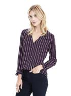 Banana Republic Stripe Tie Cuff Blouse Size M Petite - Secret Plum