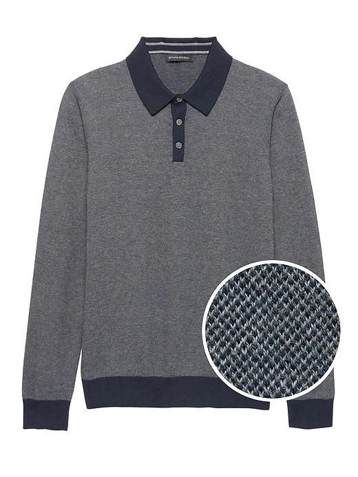 Banana Republic Mens Premium Cotton Cashmere Birdseye Long-sleeve Sweater Polo Shirt Navy Blue Size Xl