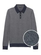 Banana Republic Mens Premium Cotton Cashmere Birdseye Long-sleeve Sweater Polo Shirt Navy Blue Size Xl