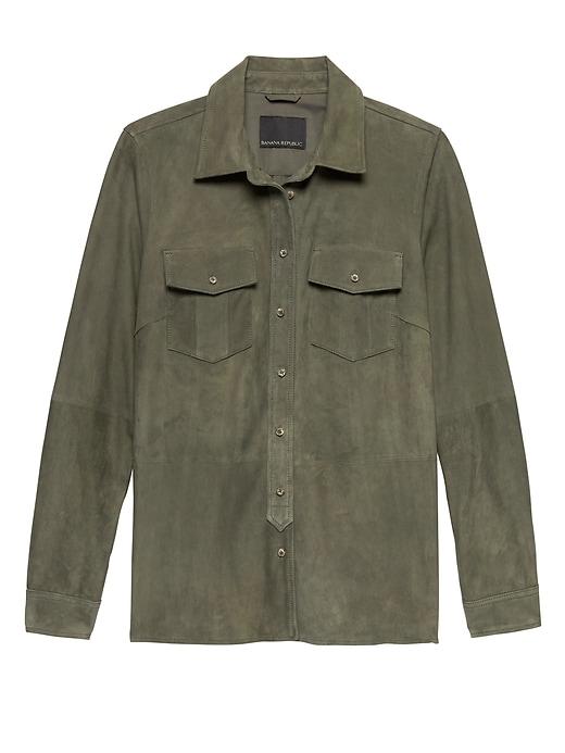 Banana Republic Womens Suede Shirt Jacket Olive Size S