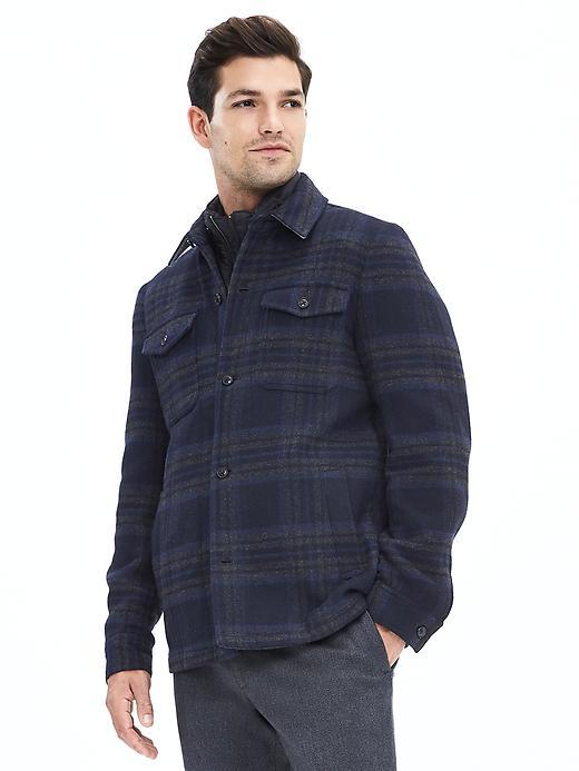 Banana Republic Mens Plaid Shirt Jacket Size L Tall - Basic Navy