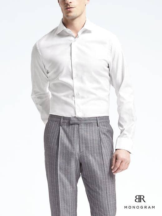 Banana Republic Mens Monogram Grant Slim Fit French Cuff Shirt - White