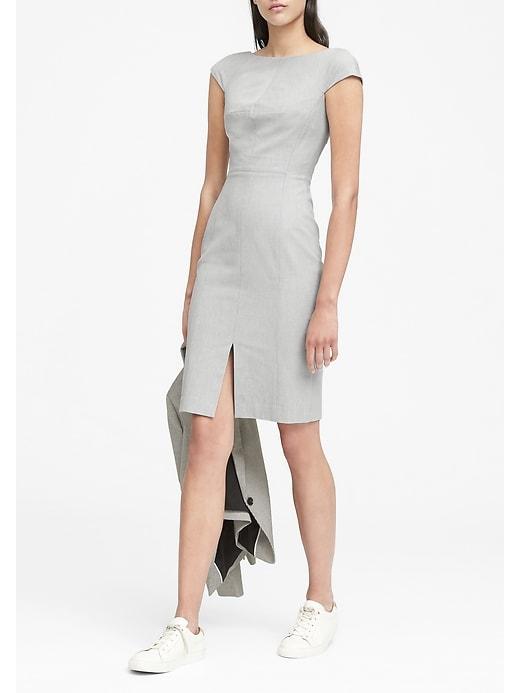 Banana Republic Womens Petite Stretch Twill V-back Sheath Dress Light Gray Size 2