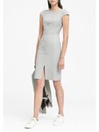 Banana Republic Womens Petite Stretch Twill V-back Sheath Dress Light Gray Size 2