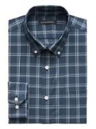 Banana Republic Mens New Slim-fit Tech-stretch Cotton Plaid Shirt Navy Star Size L