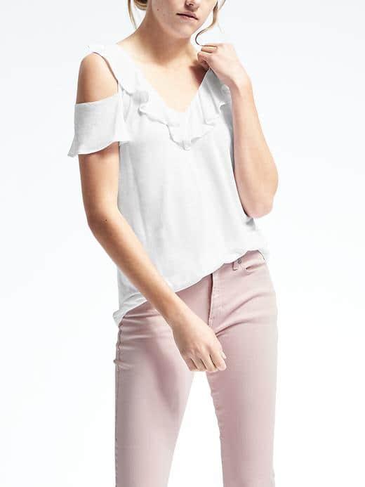 Banana Republic Short Sleeve Cold Shoulder Ruffle Tank - White