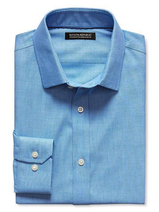 Banana Republic Tailored Slim Fit Non Iron Birdseye Shirt - Deep Azure