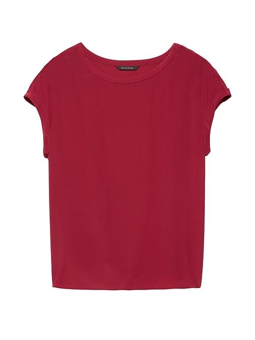 Banana Republic Womens Washable Silk Roll-cuff Top Firebrick Red Size Xs
