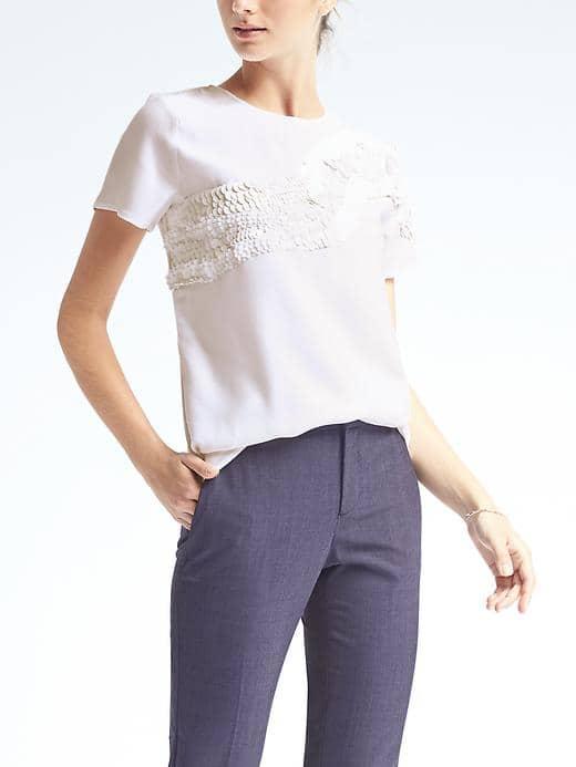 Banana Republic Womens Embellished Crew Neck Top - White
