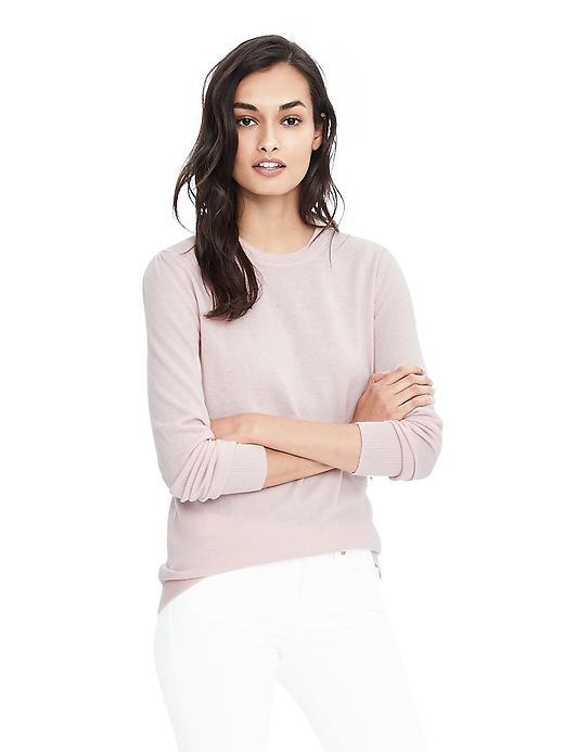 Banana Republic Womens Italian Cashmere Blend Puff Sleeve Crew Pullover - Blush