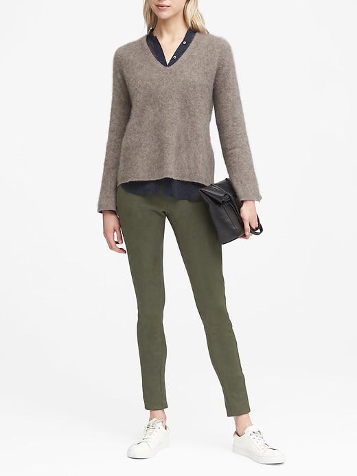 Banana Republic Womens Devon Legging-fit Vegan Stretch-suede Ankle Pant Olive Green Size 0