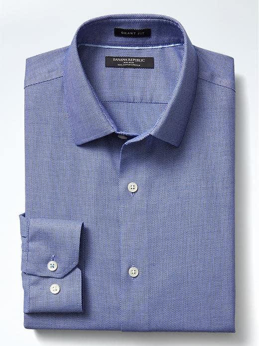 Banana Republic Mens Grant Fit Non Iron Stretch Solid Shirt - Blue Willow