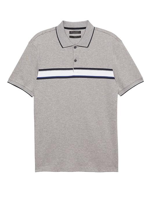 Banana Republic Mens Slim Luxury-touch Chest Stripe Polo Shirt Heather Light Gray Size Xl