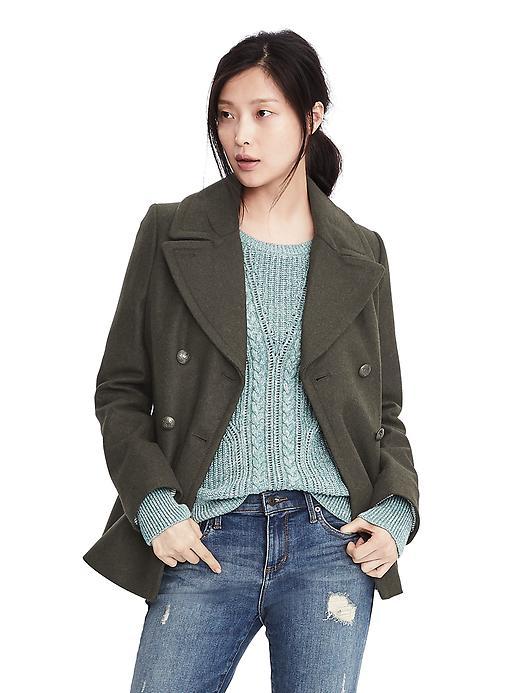 Banana Republic Womens Melton Wool Classic Peacoat - Olive