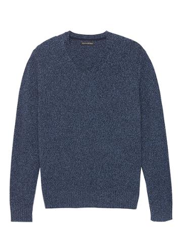 Banana Republic Mens Extra-fine Italian Merino Woolv-neck Sweater Navy Blue Size Xl