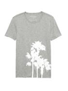 Banana Republic Mens Soft Wash Palm Print Graphic T-shirt Heather Light Gray Size Xl