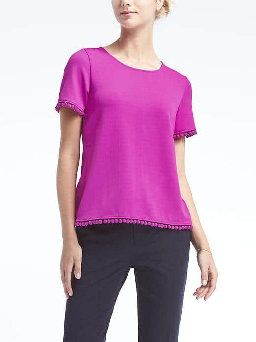 Banana Republic Womens Pom Pom Crossback Top - Bright Magenta