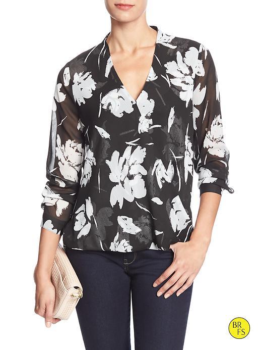 Banana Republic Factory Wrap Blouse Size L - Black And White Print